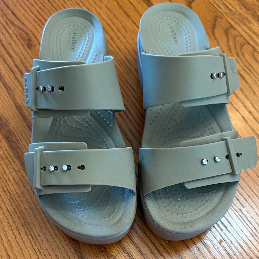CROCS Women's Wedge Slide Sandals in Sage